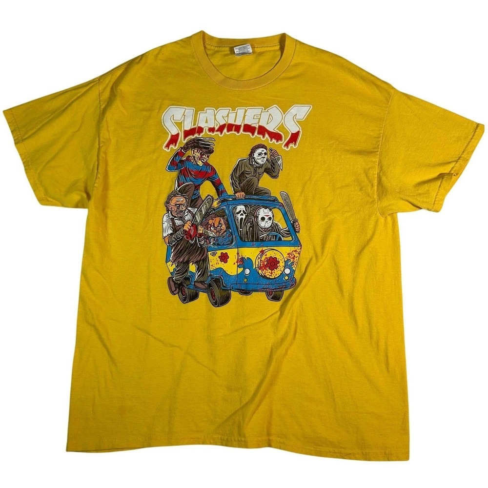 Gildan Slashers‎ Horror Movie Mashup Yellow Graphic T-Shirt Mens XL Mystery Van